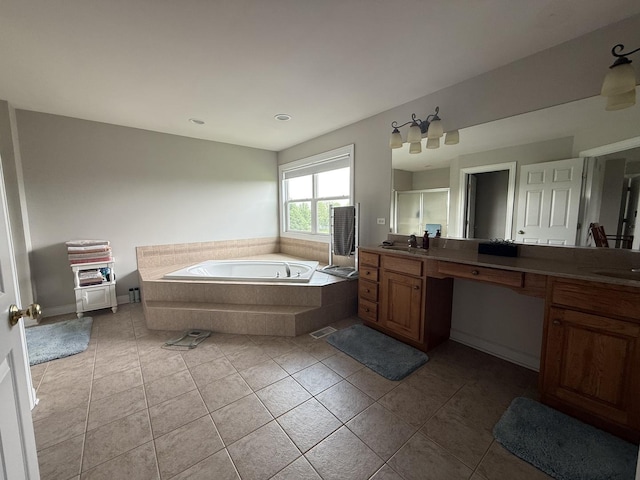 43W465 Otter Ln, Saint Charles, IL 60175 - bathroom with vanity, a bath, tile patterned flooring, and recessed lighting