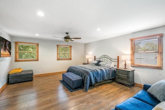 14530 136th St, Lemont, IL 60439 - bedroom featuring baseboards, light wood-type flooring, recessed lighting, and ceiling fan