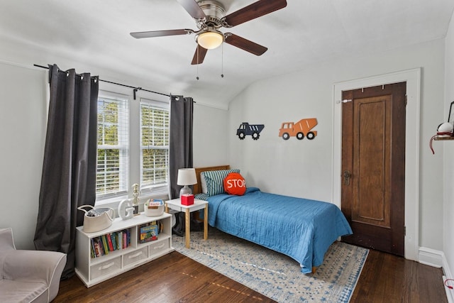225 N Knight Ave, Park Ridge, IL 60068 - bedroom featuring vaulted ceiling, dark wood finished floors, a ceiling fan, and baseboards