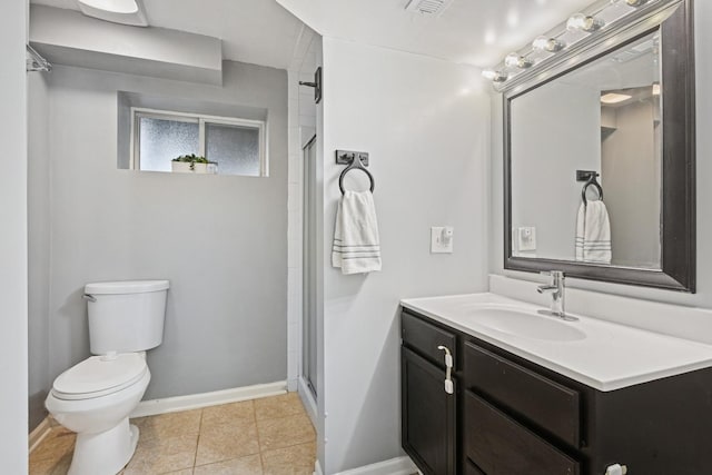 225 N Knight Ave, Park Ridge, IL 60068 - bathroom featuring toilet, baseboards, a shower stall, vanity, and tile patterned flooring