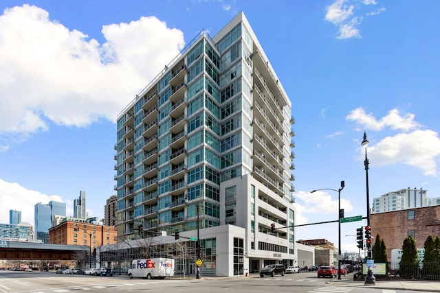 view of building exterior featuring a city view