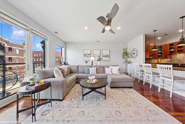 1907 W Chicago Ave Unit 3, Chicago, IL 60622 - living room with a ceiling fan, wood finished floors, and recessed lighting