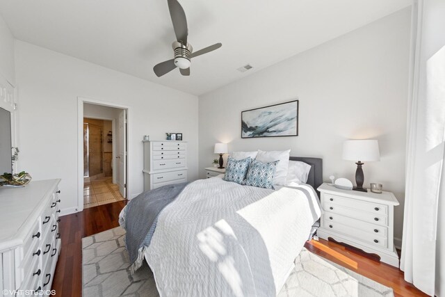 1907 W Chicago Ave Unit 3, Chicago, IL 60622 - bedroom with dark wood-style flooring, ensuite bathroom, and a ceiling fan