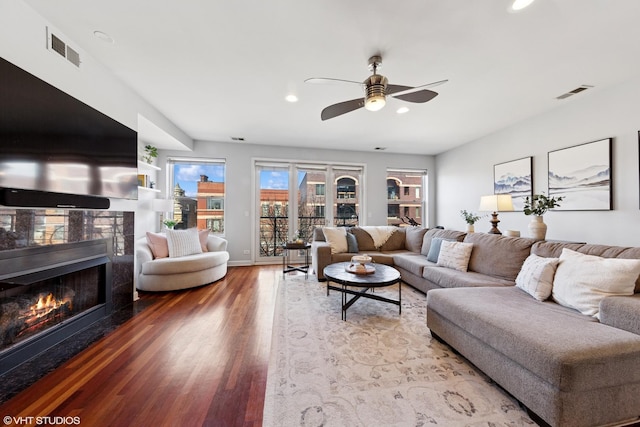 1907 W Chicago Ave Unit 3, Chicago, IL 60622 - living room featuring wood finished floors, recessed lighting, a ceiling fan, and a fireplace