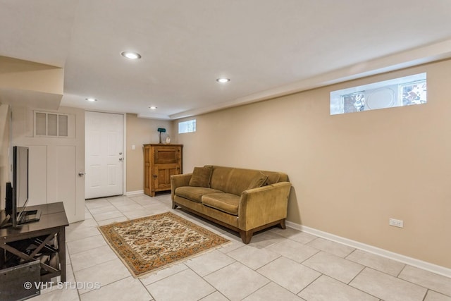 496 Longcommon Rd, Riverside, IL 60546 - living area featuring recessed lighting, light tile patterned floors, and baseboards