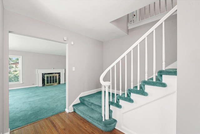 255 Irving Blvd, Chicago Heights, IL 60411 - staircase featuring hardwood / wood-style flooring, a high end fireplace, and baseboards