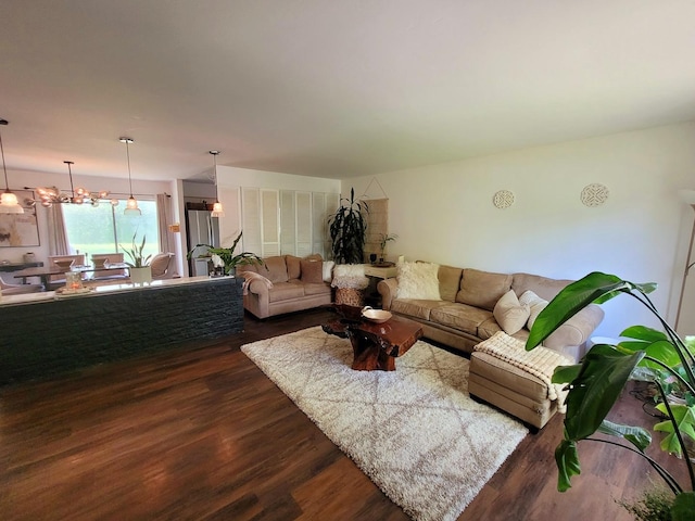 living room featuring dark wood-type flooring