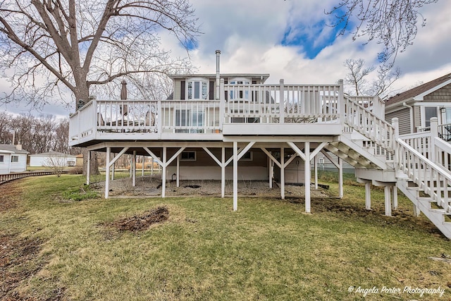 41551 N Lotus Ave, Antioch, IL 60002 - back of property featuring a wooden deck, stairway, and a yard