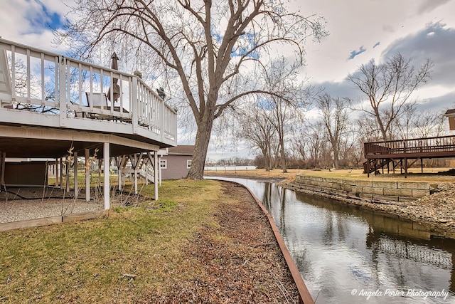 41551 N Lotus Ave, Antioch, IL 60002 - view of green lawn with a deck with water view and stairway