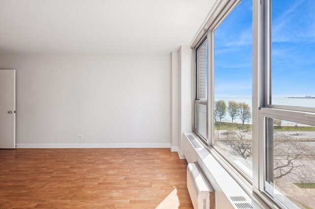 spare room featuring light wood-type flooring, plenty of natural light, and baseboards