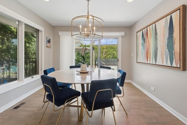 3726 Pebble Beach Rd, Northbrook, IL 60062 - dining area featuring baseboards, a chandelier, wood finished floors, and recessed lighting