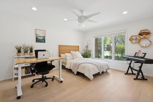 3726 Pebble Beach Rd, Northbrook, IL 60062 - bedroom featuring an office area, light wood-style floors, recessed lighting, baseboards, and ceiling fan