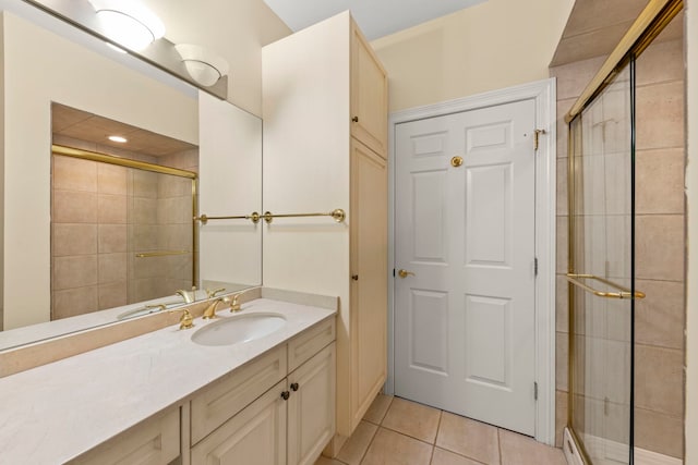1161 Gavin Ct, Lake Forest, IL 60045 - bathroom with a shower stall, vanity, tile patterned flooring, and recessed lighting