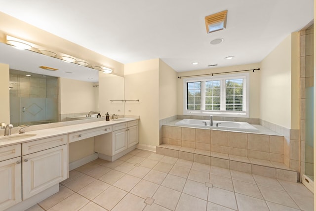 1161 Gavin Ct, Lake Forest, IL 60045 - bathroom featuring tile patterned floors, double vanity, a garden tub, and a shower stall