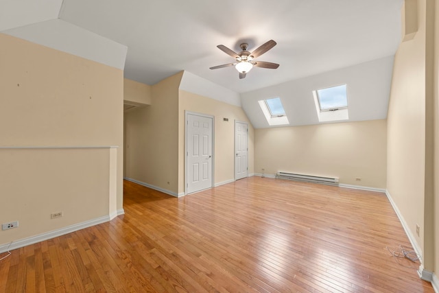 1161 Gavin Ct, Lake Forest, IL 60045 - bonus room featuring a baseboard radiator, a skylight, light wood-style flooring, ceiling fan, and lofted ceiling