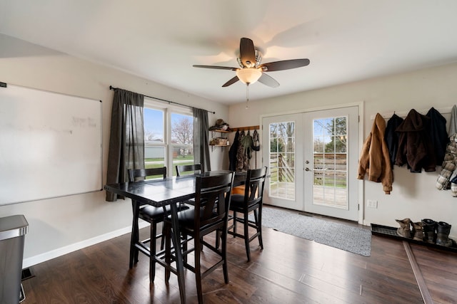 16040 Lockwood Ave, Oak Forest, IL 60452 - dining area featuring french doors, ceiling fan, wood finished floors, and baseboards