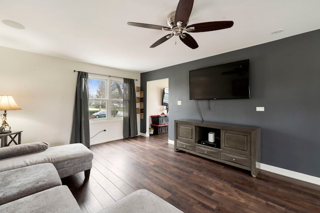 16040 Lockwood Ave, Oak Forest, IL 60452 - living room with ceiling fan, dark wood-style floors, and baseboards