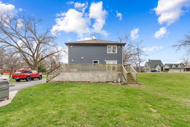 16040 Lockwood Ave, Oak Forest, IL 60452 - rear view of property with stairs, a wooden deck, and a yard