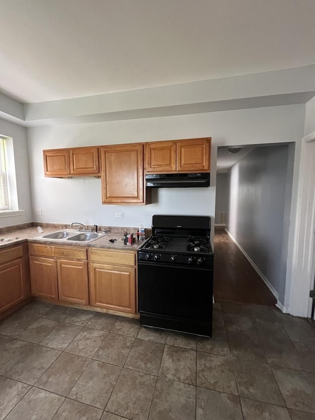 3118 W Douglas Blvd, Chicago, IL 60623 - kitchen featuring gas stove, a sink, under cabinet range hood, and light countertops