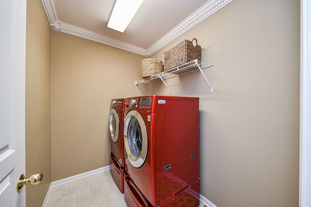 24706 Apollo Dr, Plainfield, IL 60585 - washroom featuring crown molding, washing machine and dryer, and baseboards