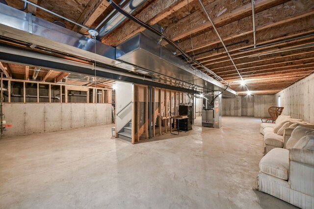 24706 Apollo Dr, Plainfield, IL 60585 - unfinished basement with stairway and heating unit