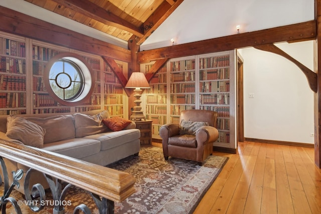236 Steeplechase Rd, Barrington Hills, IL 60010 - living room featuring light wood-style floors, wood ceiling, and baseboards