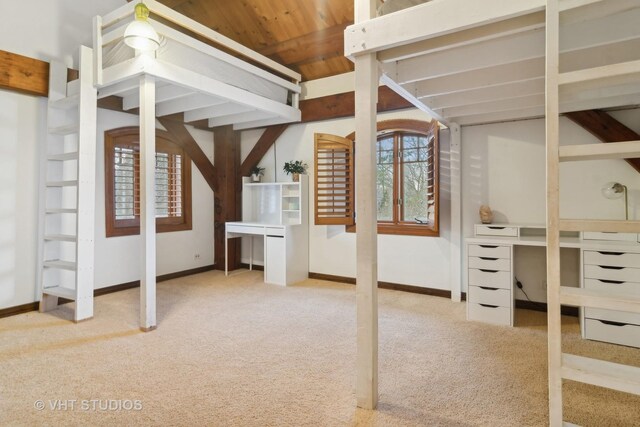 236 Steeplechase Rd, Barrington Hills, IL 60010 - unfurnished bedroom with carpet, multiple windows, baseboards, and beamed ceiling
