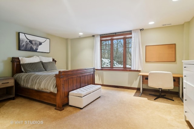 236 Steeplechase Rd, Barrington Hills, IL 60010 - bedroom featuring light carpet, an office area, recessed lighting, and baseboards