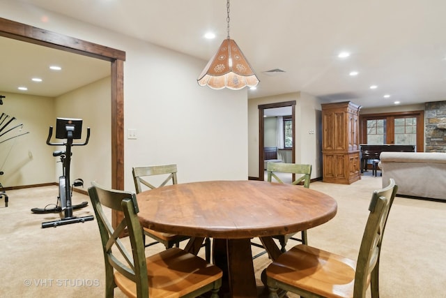 236 Steeplechase Rd, Barrington Hills, IL 60010 - dining area featuring light carpet, recessed lighting, and baseboards
