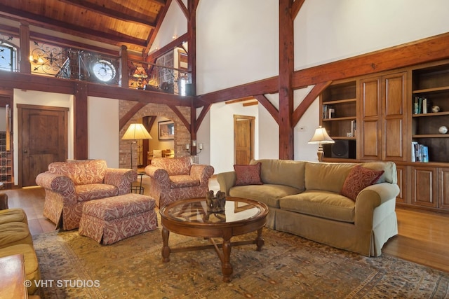 236 Steeplechase Rd, Barrington Hills, IL 60010 - living area featuring high vaulted ceiling, beam ceiling, wood finished floors, and wood ceiling
