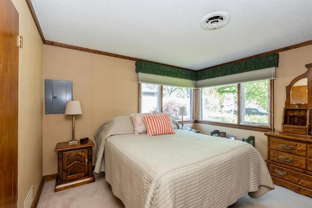 4904 Spring Rd, Oak Lawn, IL 60453 - bedroom with electric panel, carpet flooring, ornamental molding, and a textured ceiling