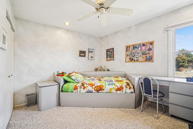 210 Constance Ln, Northbrook, IL 60062 - bedroom with carpet, recessed lighting, a ceiling fan, and an office area