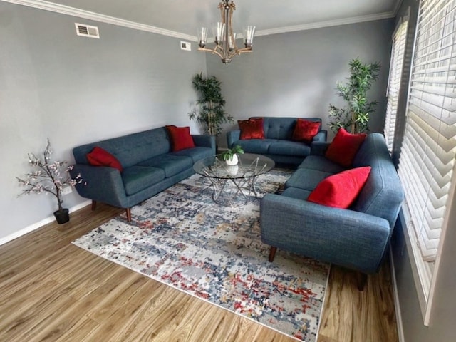 620 Teton Cir, Carol Stream, IL 60188 - living area with wood finished floors, a chandelier, crown molding, and baseboards