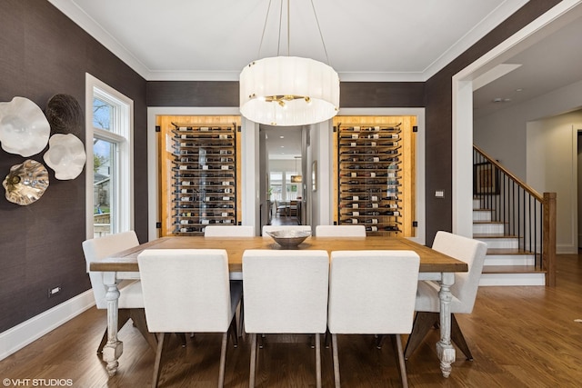4300 Franklin Ave, Western Springs, IL 60558 - wine cellar featuring wood finished floors, baseboards, and crown molding