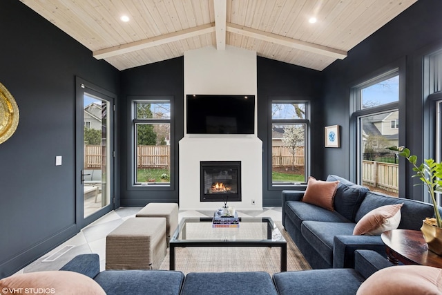 4300 Franklin Ave, Western Springs, IL 60558 - living area with wooden ceiling, a glass covered fireplace, recessed lighting, and baseboards