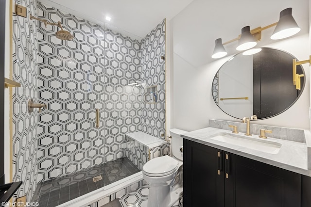 4300 Franklin Ave, Western Springs, IL 60558 - bathroom featuring tiled shower, toilet, and vanity