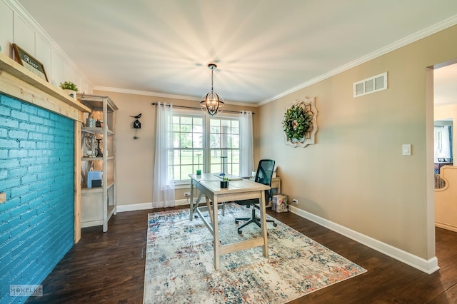 7500 US Highway 34, Oswego, IL 60543 - office area with dark wood-style flooring, baseboards, crown molding, and a chandelier