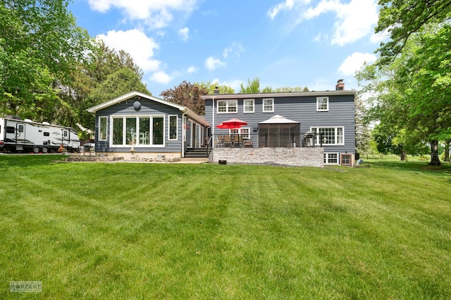 7500 US Highway 34, Oswego, IL 60543 - rear view of house with a chimney and a lawn