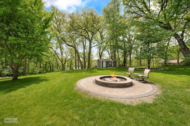 7500 US Highway 34, Oswego, IL 60543 - view of grassy yard featuring a fire pit, an outbuilding, and a storage unit