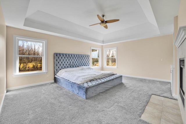 39W027 Dean St, Saint Charles, IL 60175 - bedroom with a tray ceiling, carpet floors, baseboards, and a ceiling fan