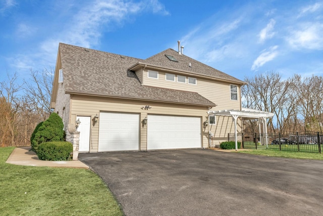 39W027 Dean St, Saint Charles, IL 60175 - view of home's exterior with driveway, fence, a shingled roof, an attached garage, and a pergola