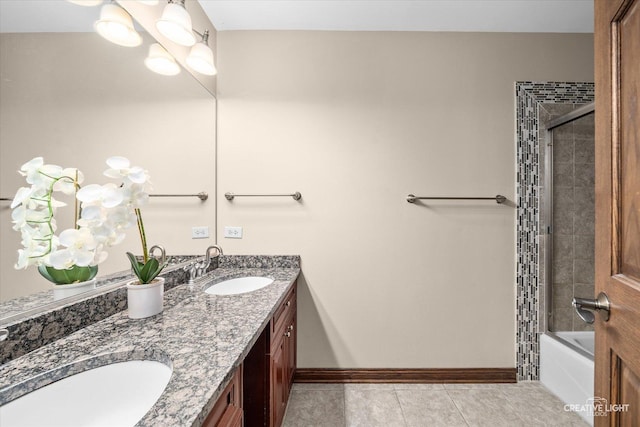 45W251 Ic Trl, Maple Park, IL 60151 - full bath featuring baseboards, double vanity, tile patterned floors, and combined bath / shower with glass door