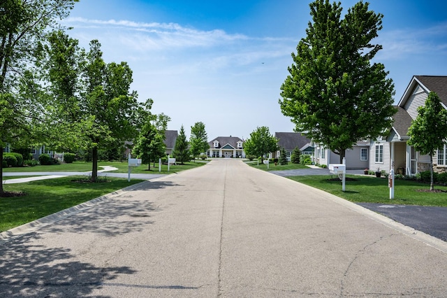 view of concrete street featuring a residential view