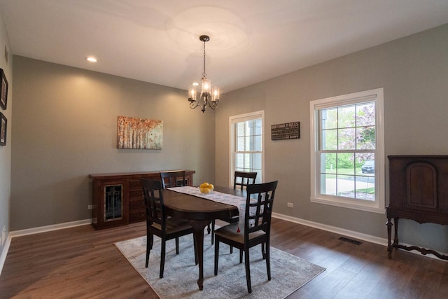 14445 W Walden Ln, Wadsworth, IL 60083 - dining space featuring a chandelier, dark wood-type flooring, baseboards, and recessed lighting