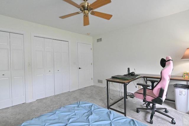 14445 W Walden Ln, Wadsworth, IL 60083 - bedroom featuring carpet floors, an office area, ceiling fan, and multiple closets