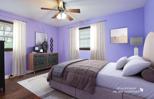 2810 Brentwood Ln, Mchenry, IL 60050 - bedroom with dark wood finished floors, baseboards, and ceiling fan