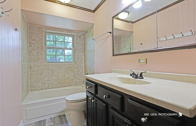 2810 Brentwood Ln, Mchenry, IL 60050 - full bathroom featuring toilet, vanity, bathtub / shower combination, and wood finished floors