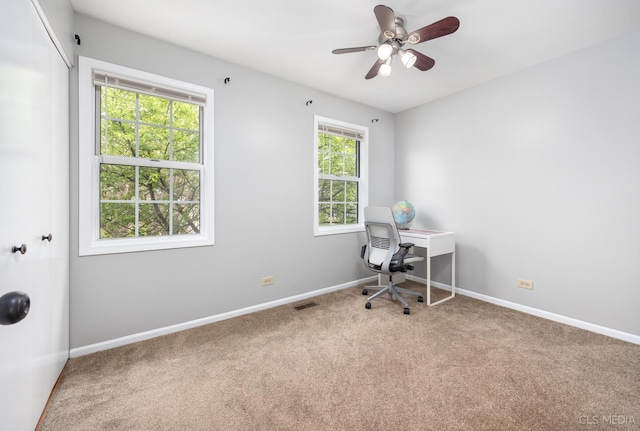 658 Cutter Ln, Elk Grove Village, IL 60007 - home office featuring carpet, baseboards, and a ceiling fan