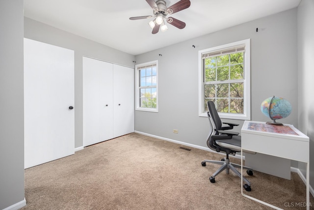 658 Cutter Ln, Elk Grove Village, IL 60007 - office area featuring carpet flooring, ceiling fan, and baseboards