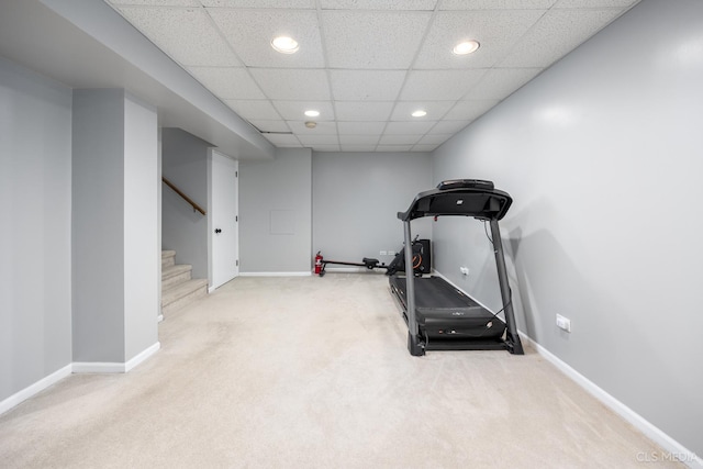 658 Cutter Ln, Elk Grove Village, IL 60007 - workout area featuring recessed lighting, carpet flooring, a drop ceiling, and baseboards